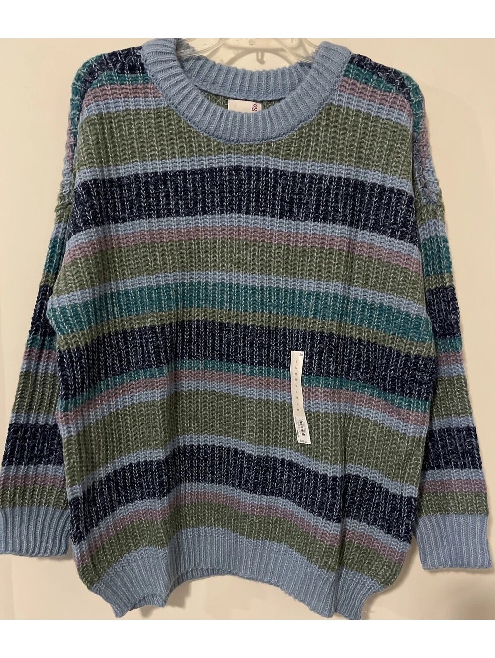 SO Womens Medium Striped Oversized Pullover Knitted Type Cozy Sweater NWT! A3504